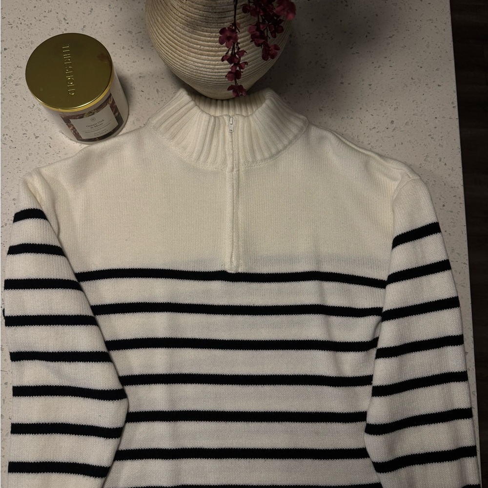 SHEIN Black and White Striped Cowl Neck Sweater